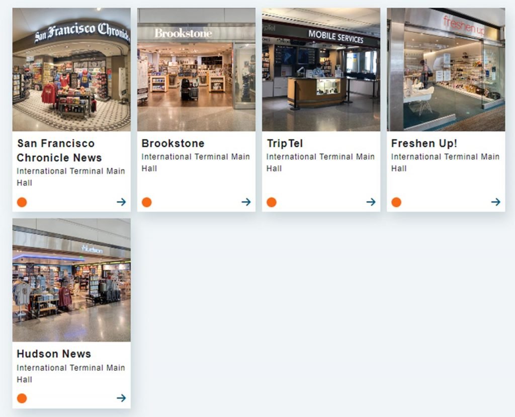 Shops and stores at the SFO airport