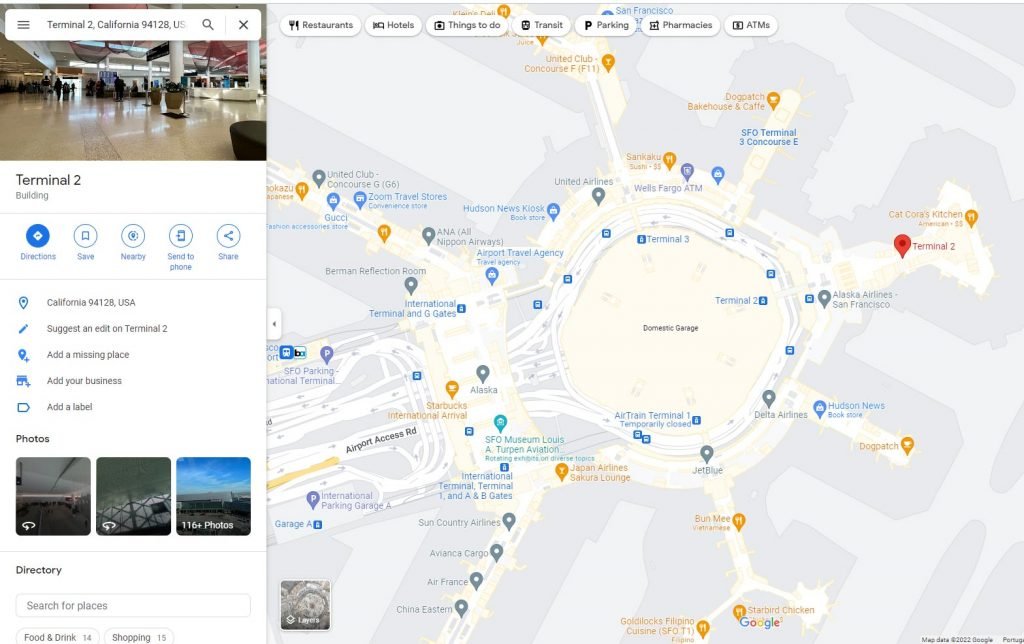 Terminal 2 San Francisco International Airport SFO Gate map