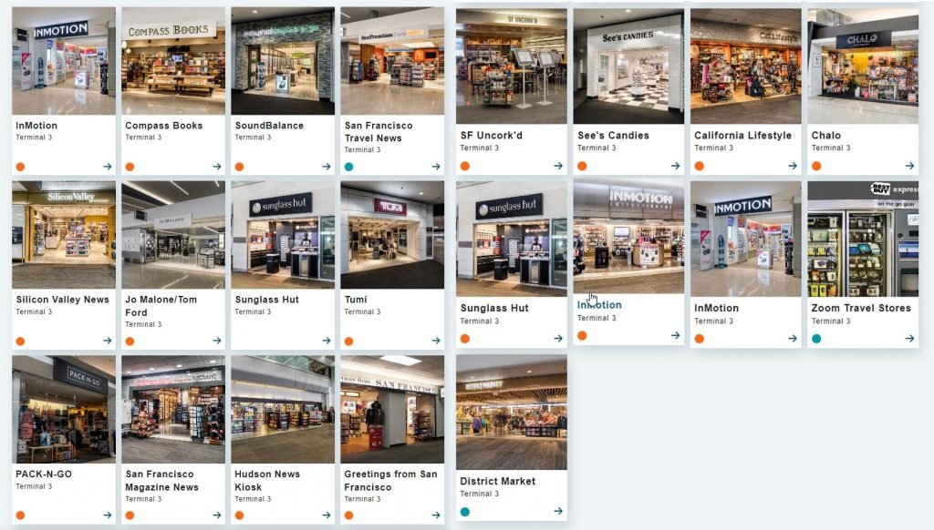 Shops and stores at the SFO airport